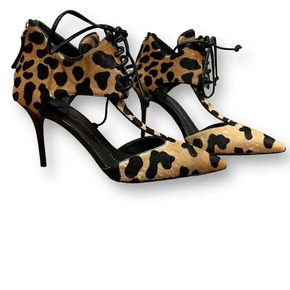 Revolve Giuseppe Zanotti FRIDA Leopard Cheetah Print Lace Up Stiletto